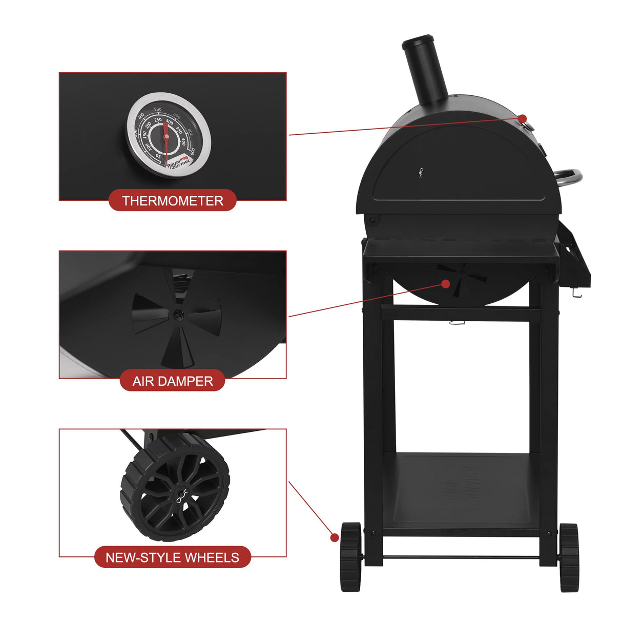 Royal Gourmet CC1830T 30-Inch Barrel Charcoal Grill with Warming Rack & Front Storage Basket, Outdoor BBQ Grill with 627 sq. in. Grilling Area for Backyard Barbecue Cooking Party, Black Royal Gourmet