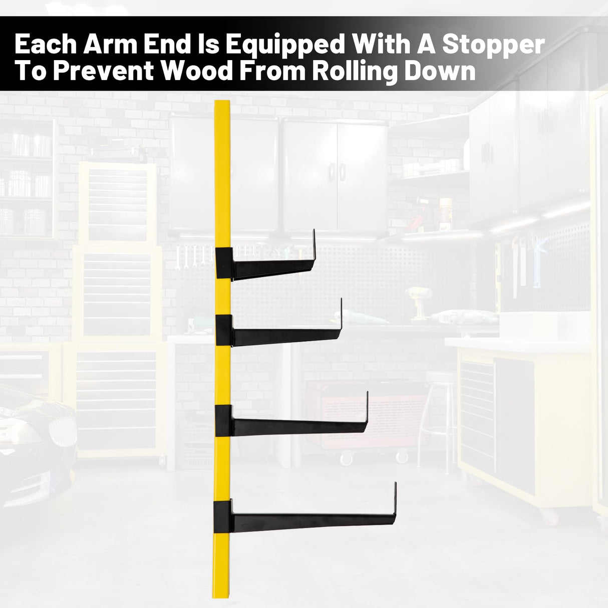 biosp 4-Tier Wall Mount Lumber Storage Rack, Heavy Duty Wood Organizer Support Rack, Metal Cantilever Lumber Storage Shelf For Garage, Basement, Pantry, Workshop, 36.02''L x 13.19''D x 2.48''W, 4 Pack biosp