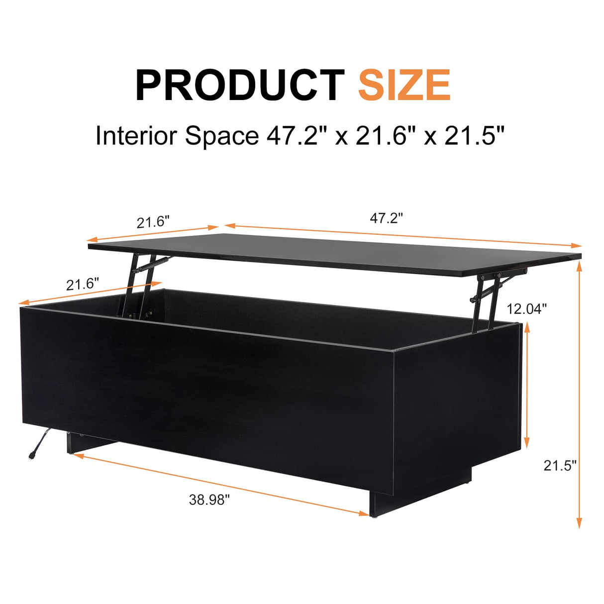 High Gloss Lift Top Table with Led Lights, Led Coffee Table with Storage Shelf and Hidden Compartment for Home Living Room Reception Room Office, Black St.Mandyu