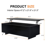 High Gloss Lift Top Table with Led Lights, Led Coffee Table with Storage Shelf and Hidden Compartment for Home Living Room Reception Room Office, Black St.Mandyu