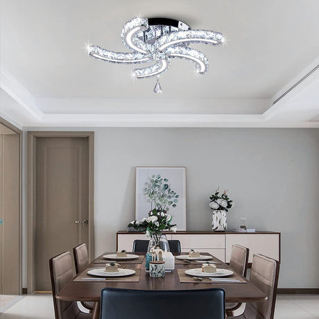 Cainjiazh Modern Crystal Chandeliers Acrylic Crystal Led Ceiling Light Fixtures Arm Pendant Lighting Stainless Steel Ceiling Lamp Hanging Lights for Living Room Dining Room Bedroom (Cold White) Cainjiazh