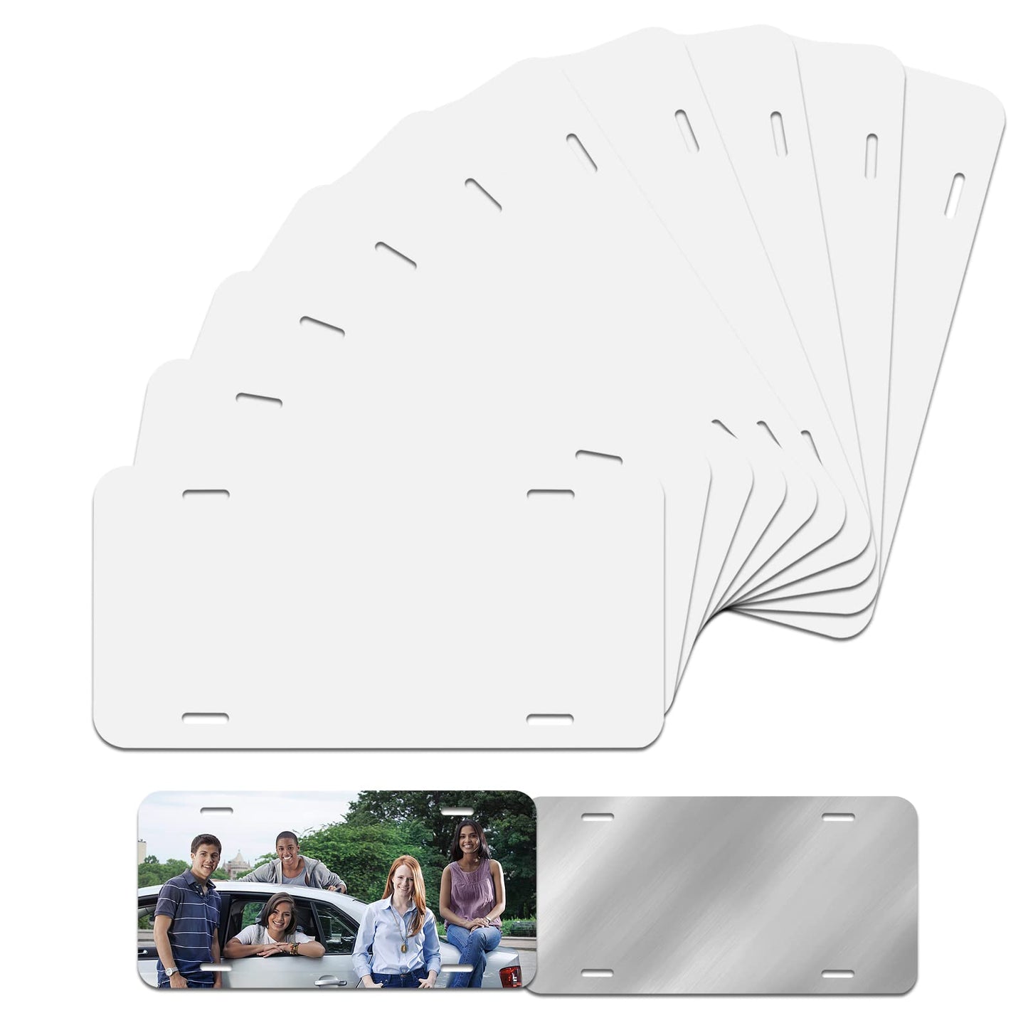 10 Pack Sublimation License Plate Blanks,Heat Thermal Transfer Sheet DIY Picture Sublimation Blank,Metal Aluminum Automotive License Plate Plates Tag for Custom Design Work - White