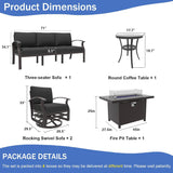 Kullavik Aluminum Patio Furniture Set with Propane Fire Pit Table 5-seat Metal Outdoor Furniture w/Fire Pit Patio Sectional Sofas w/5.1" Cushions for Patio, Backyard, Poolside-Black Kullavik