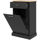 HOMCOM Kitchen Tilt Out Trash Bin Cabinet Free Standing Recycling Cabinet Trash Can Holder with Drawer, Black HOMCOM