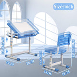 Kids Desk and Chair Set Adjustable Height Ergonomic Children's Table with Storage Drawer Kids Study Homework Desk Table for 3-15 Kids (Blue) Dkeli