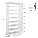 Tribesigns 8-Tier Acrylic Shoe Rack, Modern Shoe Storage with Wood Shelves, 63" Shoe Organizer Display Shelf for 24-32 Pairs, Space-Saving, White & Transparent (1) Tribesigns