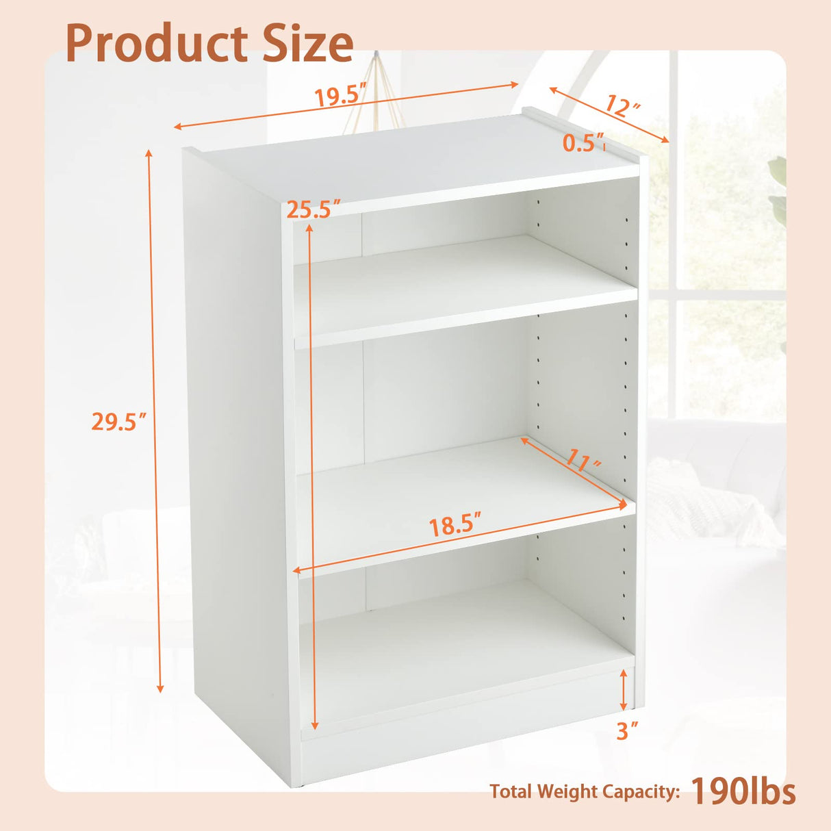 Tangkula White 3-Tier Adjustable Bookshelf with Anti-toppling Device for Modern Storage and Display Tangkula