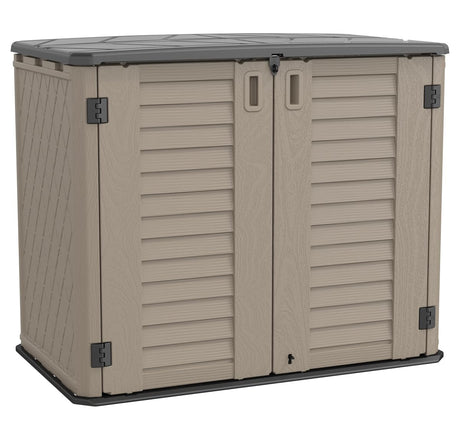 KINYING Outdoor Storage Shed - Horizontal Storage Cabinet Waterproof for Garden, Patio, Backyard, Storage Box for Easy Storage of Garbage Cans, Tools, Lawn Mower, 26 Cubic Feet,Dark Brown KINYING