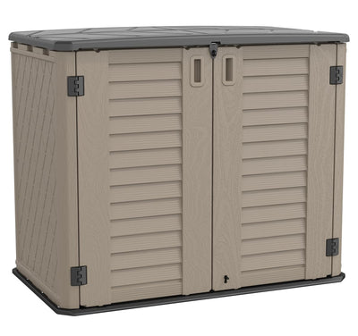 KINYING Outdoor Storage Shed - Horizontal Storage Cabinet Waterproof for Garden, Patio, Backyard, Storage Box for Easy Storage of Garbage Cans, Tools, Lawn Mower, 26 Cubic Feet,Dark Brown