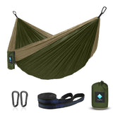 Hammock Camping, Portable Single/Double Hammocks for Outdoor Hiking Travel Backpacking - 210D Nylon Hammock Swing for Backyard & Garden (Green/Khaki) ERUW