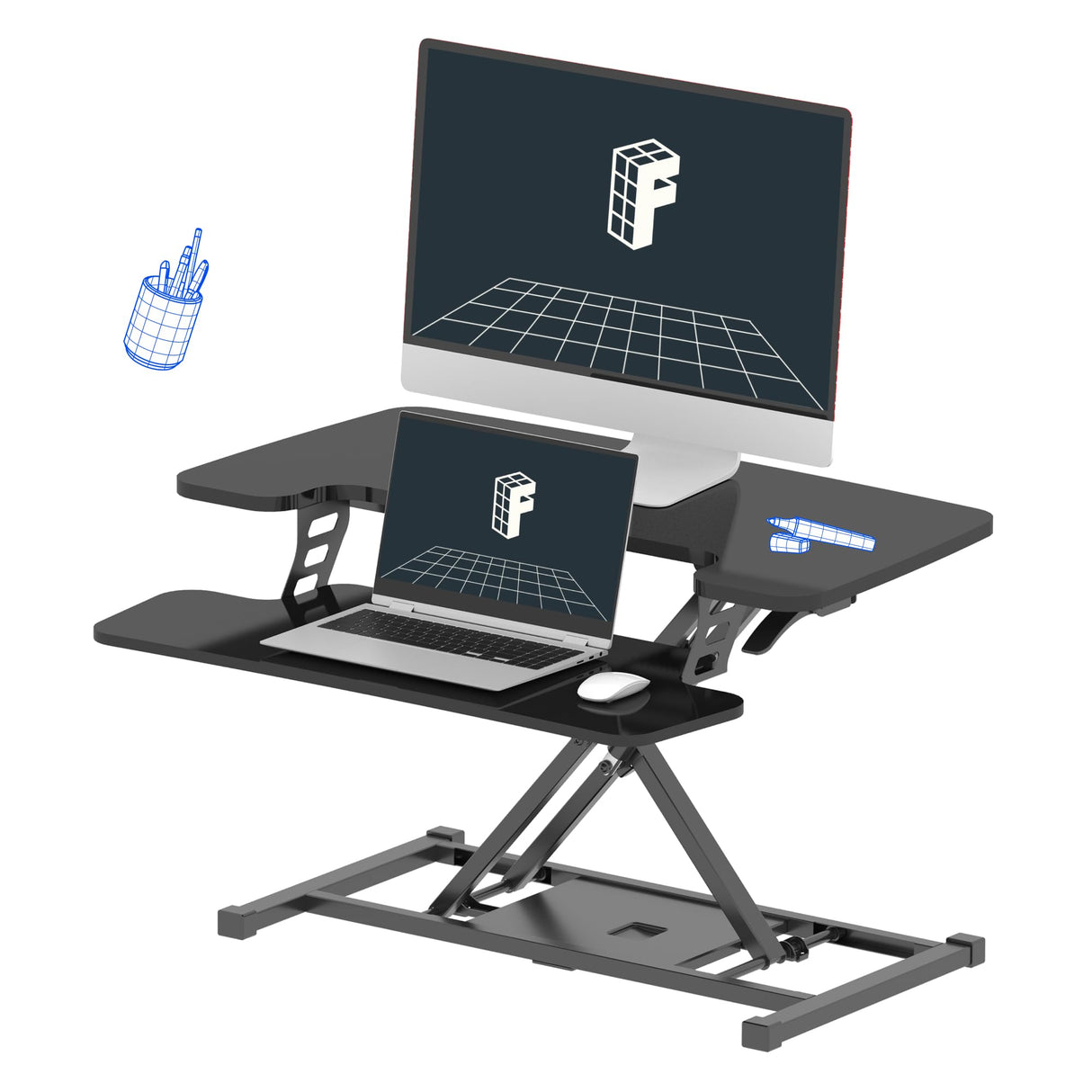 FLEXISPOT 32-inch Height Adjustable Standing Desk Converter, Quick Sit to Stand Tabletop Dual Monitor and Laptop Workstation with Wide Keyboard Tray, Black FLEXISPOT