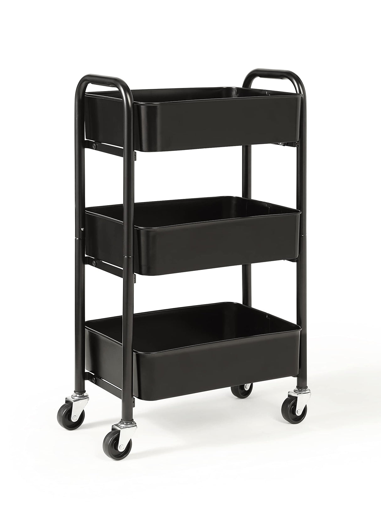 SunnyPoint 3-Tier Delicate Compact Rolling Metal Storage Organizer - Mobile Utility Cart Kitchen/Under Desk Cart with Caster Wheels (BLK, Compact (15.5" X 26.8" X 10.27")) SunnyPoint