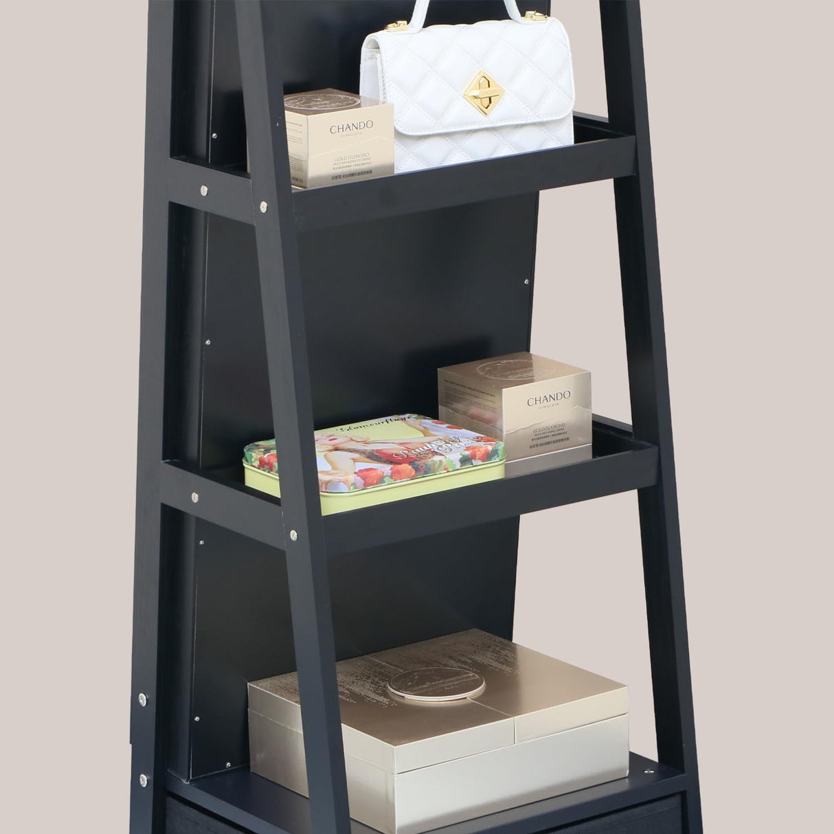 MASMIRE Swivel Full Length Mirror Jewelry Cabinet Standing With Built-In Mirror - 63.7”H Lockable Storage Jewelry Armoire With Mirror Drawers 3 Storage Racks Christmas Gift for Women Brown MASMIRE