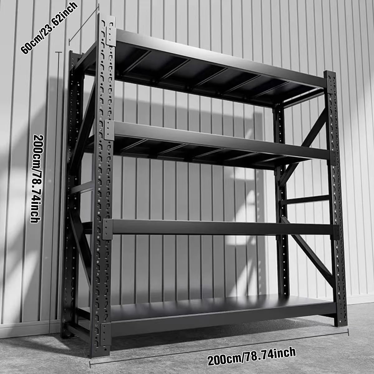 5000lbs Load Capacity,Heavy Duty 4-Tier Steel Shelving Unit, Adjustable Industrial Storage Rack for Garage Warehouse (Black, W78.74*D23.62*H78.74) Generic
