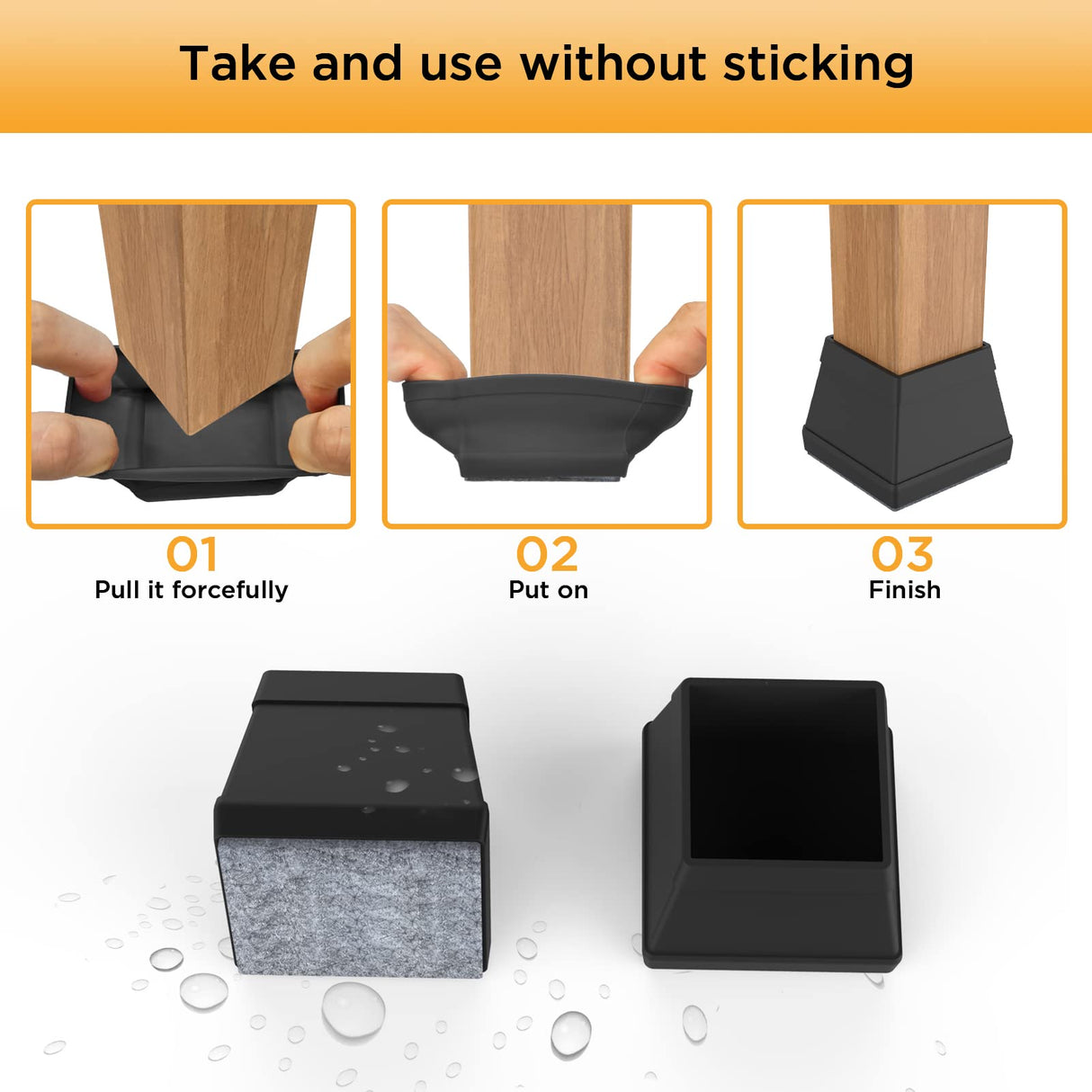 16 PCS Square Chair Leg Floor Protector, Silicone Chair Leg Cover, Furniture Leg Protectors with Felt, Mobile Table Leg pad, Protect The Floor from Scratches.1 1/2 in Black. CHWM