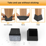 16 PCS Square Chair Leg Floor Protector, Silicone Chair Leg Cover, Furniture Leg Protectors with Felt, Mobile Table Leg pad, Protect The Floor from Scratches.1 1/2 in Black. CHWM
