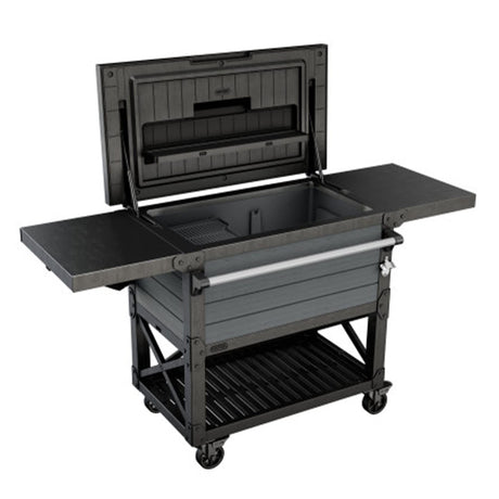 Keter Rolling Ice Cooler Cart, Outdoor Party Beverage Stand w/Wheels, 89.8 Qt, Dark Grey Keter