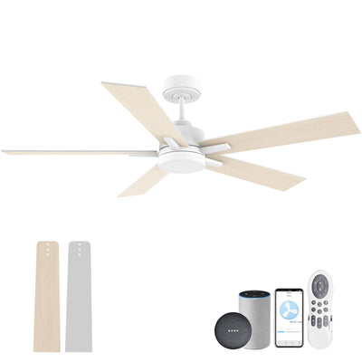 Lorpies 52” Smart Ceiling Fan with Lights Remote,Voice Control via Alexa Google WIFI App,Ultra Quiet DC Motor,Outdoor Indoor Modern Ceiling Fans,6-Speed for Bedroom Patio Porch,White and Wood Color