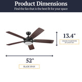 Prominence Home 51649-01 Lorelai Smart Ceiling Fan with Light and Remote, 52, Bronze Prominence Home