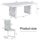 11 Piece Dining Table Set, 79" Marble Dining Table Set for 10, Marble Pattern MDF Dining Table Top and Base, 10 PU Leather Dining Chairs with Chrome Plated Metal Legs for Kitchen Dining Room. gopop