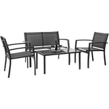 Devoko 4 Pieces Patio Furniture Set Outdoor Garden Patio Conversation Sets Poolside Lawn Chairs with Glass Coffee Table Porch Furniture (Black) Devoko