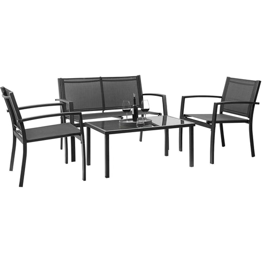 Devoko 4 Pieces Patio Furniture Set Outdoor Garden Patio Conversation Sets Poolside Lawn Chairs with Glass Coffee Table Porch Furniture (Black) - WoodArtSupply