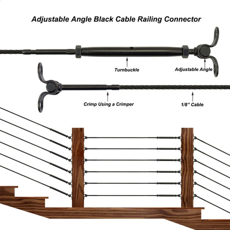 Toukioo Black Cable Railing Hardware Kit, for 1/8 Cable Railing System for Wood Posts, Stainless Steel Swage Toggle Turnbuckle 20 Pairs Toukioo