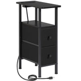 LOAKEKEL Narrow End Table Living Room with Charging Station, Skinny Side Table with Fabric Drawers, Slim Nightstand for Bedroom, Small Spaces, Couch, Black, HETNDP02BK-1 LOAKEKEL