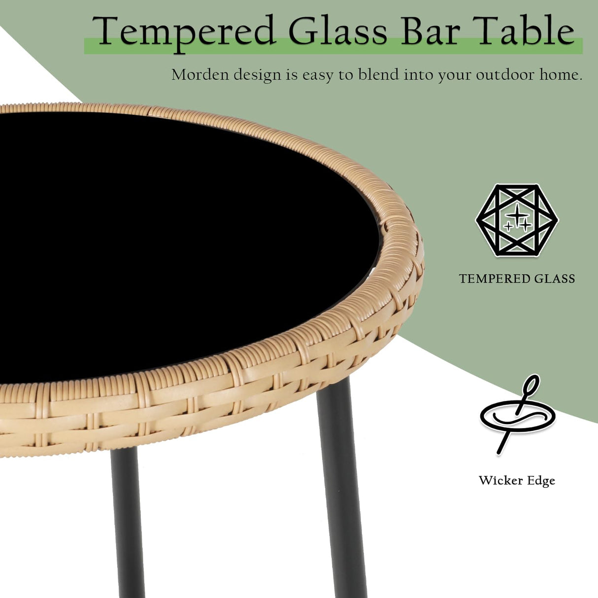 LYNSLIM Outdoor Bar,3 Piece Height Table Patio Rattan Wicker Furniture Chairs Set,22" Patio Bar Table and Outdoor Bar Stool Set of 2,with Removable Cushions for Backyards, Porches (Set for 3) LYNSLIM