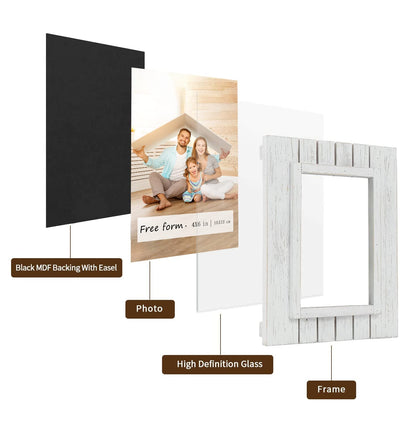 4x6 Picture Frames Set of 2, Solid Wood Photo Frame with HD Glass, Farmhouse Rustic Distressed White Frame for Wall Gallery Mounting and Desktop Display