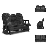 Signature Design by Ashley Hyland Wave Modern Weather Resistant HDPE Outdoor Glider Loveseat with Drop Down Table and 2 Cup Holders, Black Signature Design by Ashley