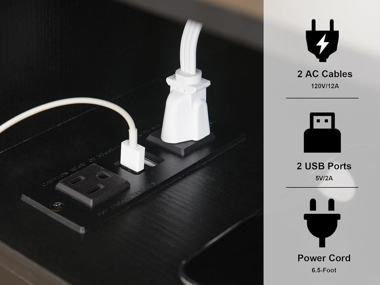 i-VTIES Nightstand with Charging Station,Mid Century Bedside Tables Set of 2, End Table Side Table with Drawer,for Bedroom, Living Room(Black) i-VTIES