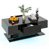 Tangkula LED Coffee Table with 2 Drawers, High Glossy Modern Center Table, 20-Color Dimmable LED Lights & Remote Control, 2-Tier Rectangle Coffee Table for Living Room (with Drawer, Black) Tangkula