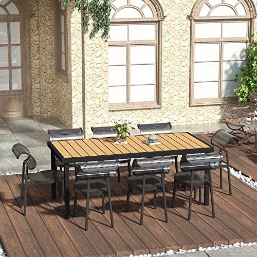 Outsunny 75" x 35" Outdoor Dining Table for 8 People, Rectangular Aluminum Frame Garden Table with All-Weather Faux Wood Top for Garden, Lawn, Patio, Tan - WoodArtSupply