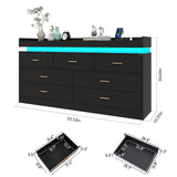7 Drawer Dresser with LED Light and Charging Station, Modern Chest of Drawers for Closet, Wide Drawer Organizer Cabinet for Bedroom, Living Room, Entryway, Hallway, Black Hlivelood