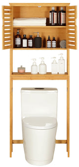 VIAGDO Natural Bamboo Over The Toilet Storage Cabinet with Adjustable Shelves and Doors VIAGDO