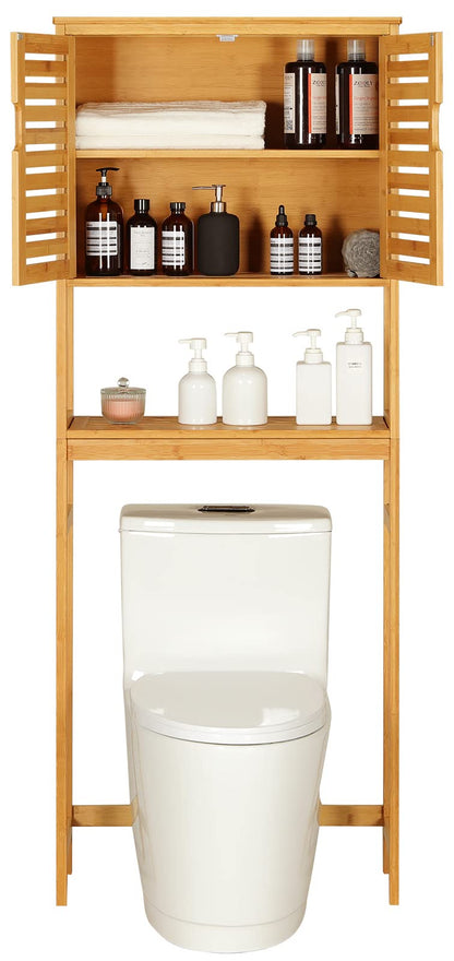 VIAGDO Natural Bamboo Over The Toilet Storage Cabinet with Adjustable Shelves and Doors - WoodArtSupply