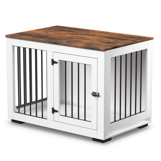 Zakkart White Dog Crate Furniture for Large Dogs Up to 60 lbs. - Decorative Puppy Kennel w/Wide Farmhouse Table Top & Steel Bars - 37'' Wide - Modern Dog Crate Table, End Table, Nightstand