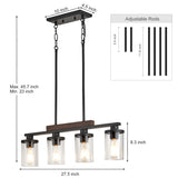 Wood Kitchen Island Lighting,4-Light Farmhouse Dining Room Light Fixture Matte Black Modern Chandeliers for Dining Room Over Table Hanging Pendant Light with Glass Shade for Bar Restaurant TWIG
