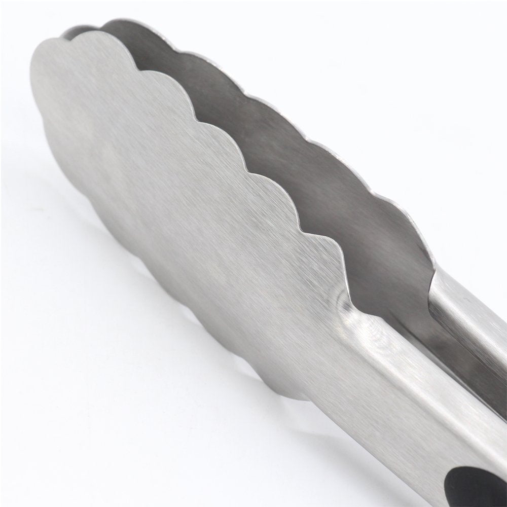 304 Stainless Steel Kitchen Cooking Tongs, 9" and 12" Set of 2 Sturdy Grilling Barbeque Brushed Locking Food Tongs with Ergonomic Grip, Black ALLWIN-HOUSEWARE W
