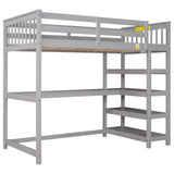 Merax Grey Twin Loft Bed with Under-Bed Desk and 4 Storage Shelves Merax