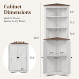 Lifewit Tall Corner Cabinet, Farmhouse Storage Cabinet with Barn Door Design & Adjustable Shelves, Home Space Saver for Bathroom, Living Room, Rustic White Lifewit