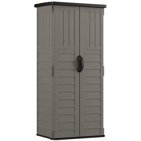 Suncast 22 Cubic Ft. Vertical Resin Outdoor Storage Shed with Lockable Double Doors, Weather-Resistant Multi-Wall Panels, Stoney Suncast