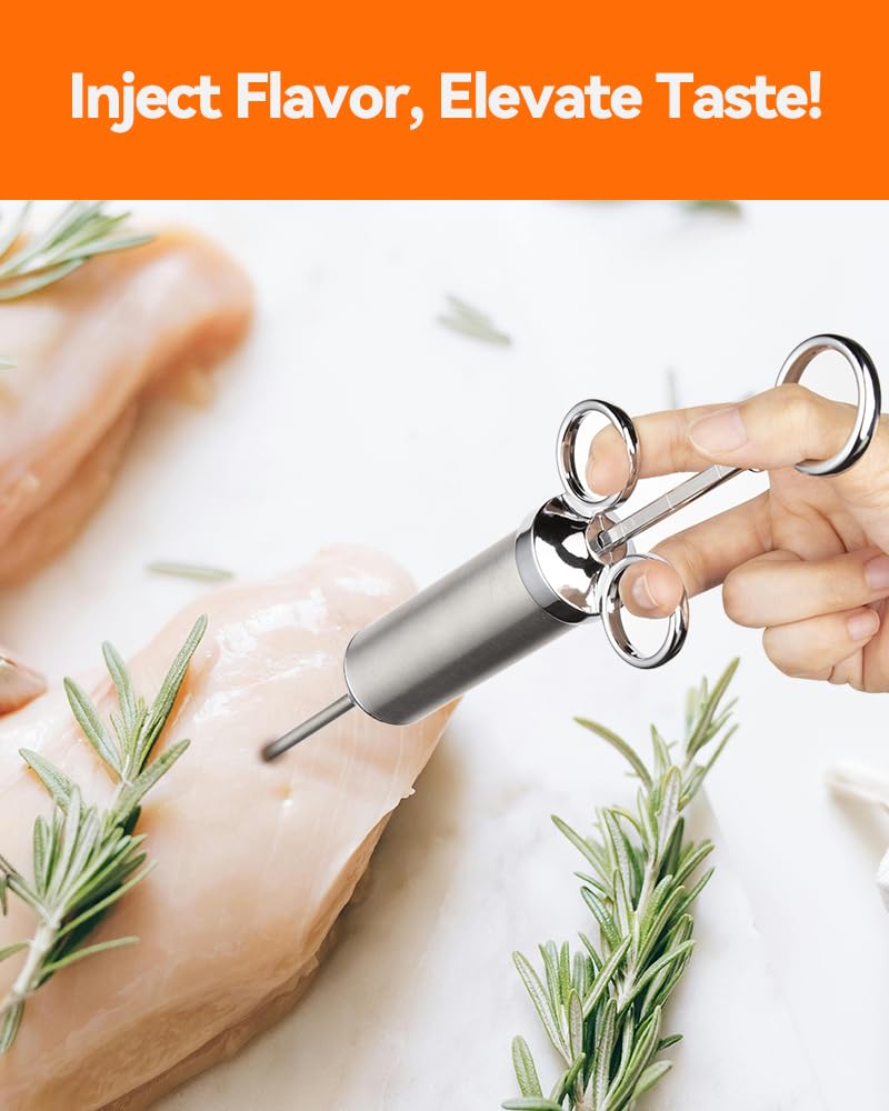 Brigii Meat Injector Syringe, 2oz Turkey Injector Seasoning, 304-Stainless Steel Seasoning Injector with 3 Marinade Needles and 3 Cleaning Brushes for Smoked BBQ Grilling Brigii
