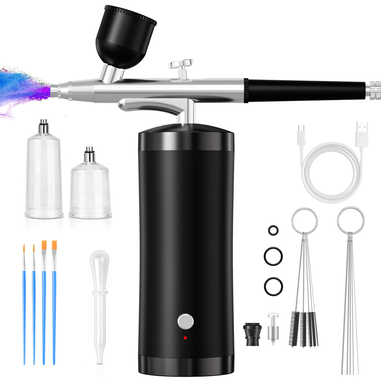Airbrush Kit With Compressor 48PSI Rechargeable High Pressure Air Brush Set Cordless Airbrush Kit with 0.3mm Nozzle for Painting,Nail Art, Cake Decor,Makeup,Modeling (Black) crpen