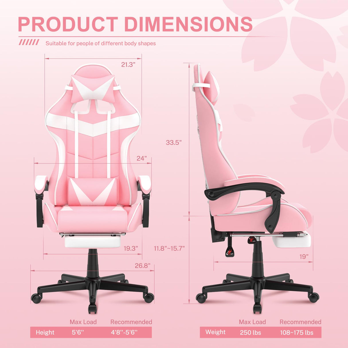 Soontrans Pink Gaming Chair with Footrest,Lovely Bunny Computer Gamer Chair,Gamer Desk Chair for Granddaughter,Sister,Girlfriend,Wife and Love (Pink) Soontrans