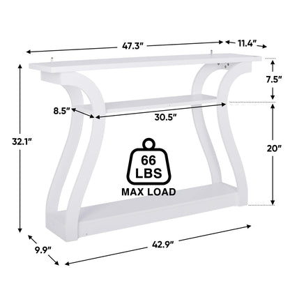 SUPER DEAL Wood Console Table for Entryway, 3 Tier Modern Sofa Table with Curved Frame and 2 Open Storage Shelves, Narrow Table for Hallway Living Room Bedroom, 47 in White