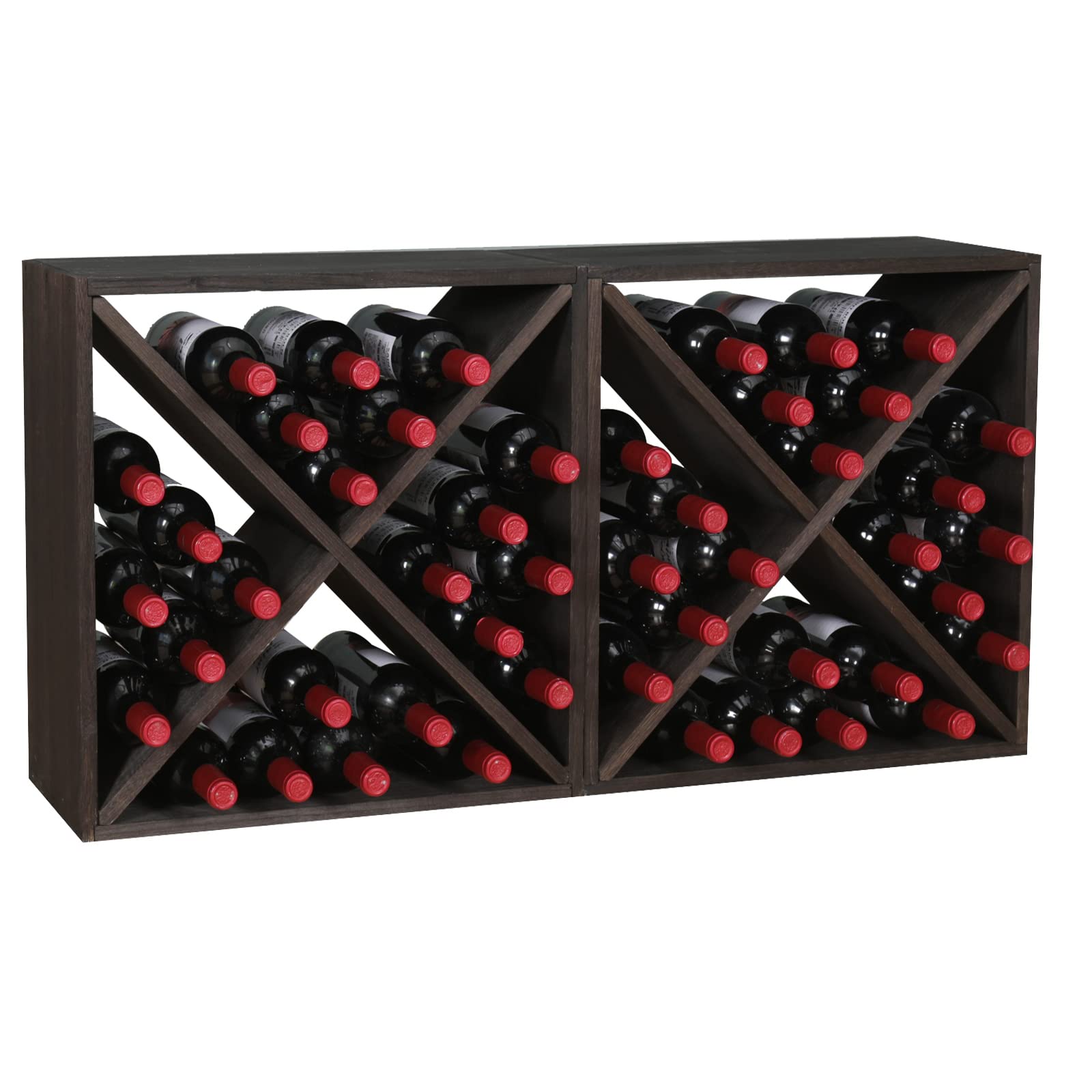 FDHUIJIA Wine Racks countertop Solid Wood Stackable Storage Rustic Retro Cube 48-Bottle Wooden Wine Rack Wine Cabinet(48BottleBlack) - WoodArtSupply