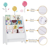 UTEX Kids Bookshelf Storage, Book Shelf for Kids Rooms, 4 Tier Sling Toddler Bookshelf, Magazine Book Rack, Children Book Organizer, White UTEX