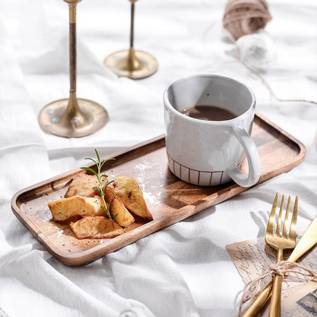 13.8 Inch Solid Wood Serving Platters and Trays of Natural Acacia Wood with Edge,Rectangular Avoid Sliding and Spilling Food Clarmonde
